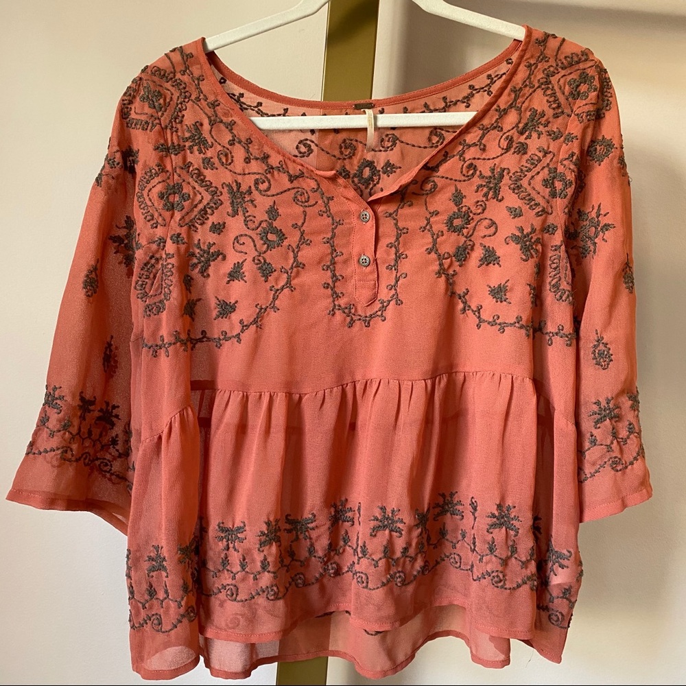 Free People Blush Orange Shirt- SMALL
